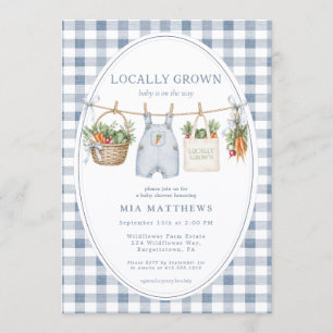 Lokaal Geteelde Blauwe Gingham Baby Shower Uitnodi Kaart