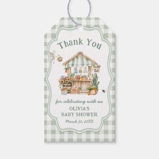 Lokaal geteelde boeren markt Baby shower Dank u Cadeaulabel (Voorkant)