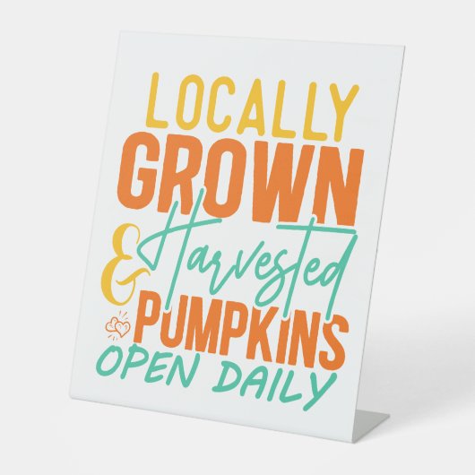 Lokaal geteelde en geoogste pompoenen reclamebord met voetstuk (Voorkant)