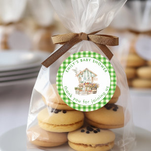 Lokaal geteelde Green Gingham Bedankt Baby shower Ronde Sticker