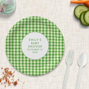Lokaal geteelde Green Gingham naam Baby shower Papieren Bordje