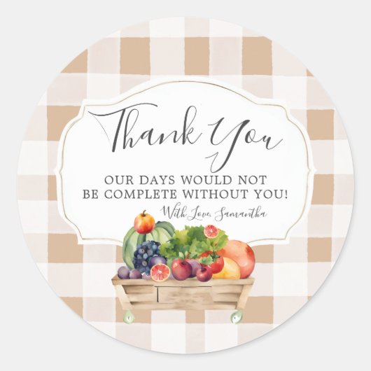 Lokaal geteelde groenten boeren markt dank u ronde sticker (Voorkant)