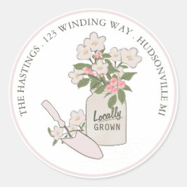 Lokaal geteelde kleine spruitbloesem retouradres ronde sticker