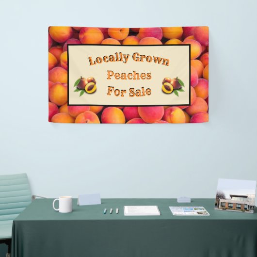 Lokaal geteelde perziken voor verkoop spandoek (Beurs)
