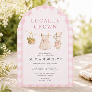 Lokaal Geteelde Roze Meisje Gingham Baby Shower Kaart