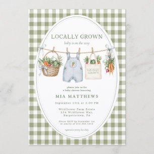 Lokaal Geteelde Salie Gingham Baby Shower Uitnodig Kaart