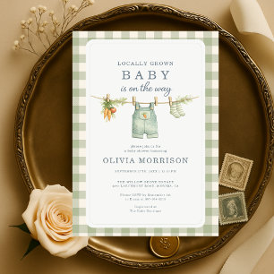 Lokaal Geteelde Salie Groene Gingham Baby Shower Kaart