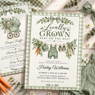 Lokaal Geteelde Salie Groene Gingham Baby Shower Kaart