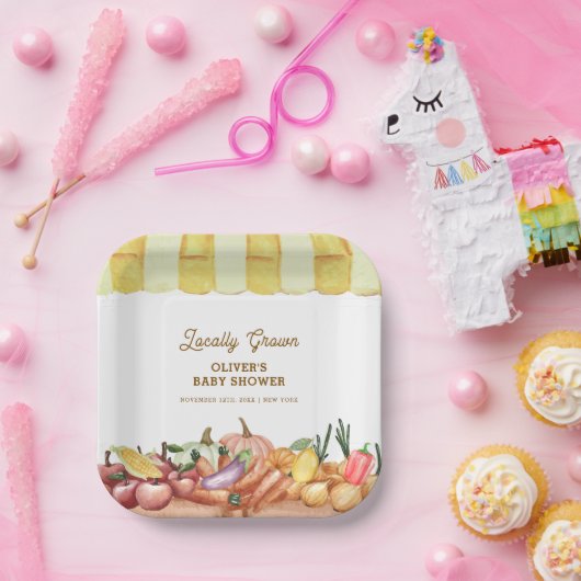 Lokaal geteelde Waterverf Veggie Fruit Baby shower Papieren Bordje (Feest)