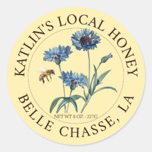 Lokaal Honing Label Blauwe Aster Bloem en Honingbi