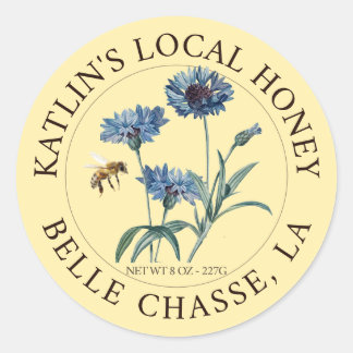 Lokaal Honing Label Blauwe Aster Bloem en Honingbi