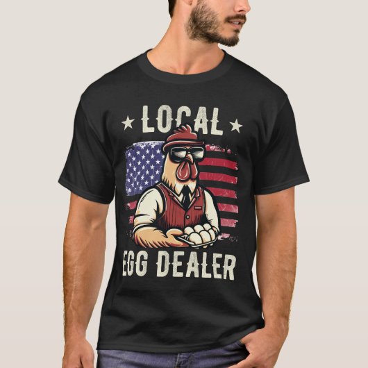 Lokale ei dealer 4 juli kip Amerikaanse vlag T-shirt (Voorkant)