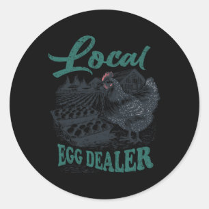 Lokale eierhandelaar Retro Kip Grappige Boer Pasen Ronde Sticker