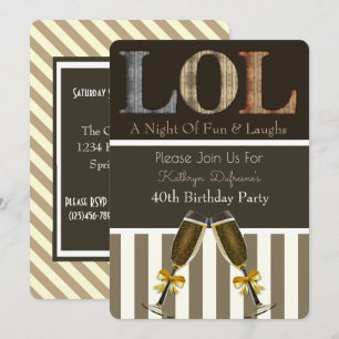 "LOL" Birthday Party Invitation Stripes Kaart