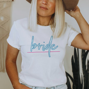 LOLA Neon Blauw en Roze 90s Bruid Meidenavond T-shirt