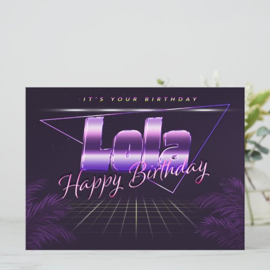 Lola Nom Prénom lila retro Carte Anniversaire (Debout devant)