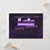 Lola Nom Prénom lila retro Carte Anniversaire (Devant/Arrière en situation)