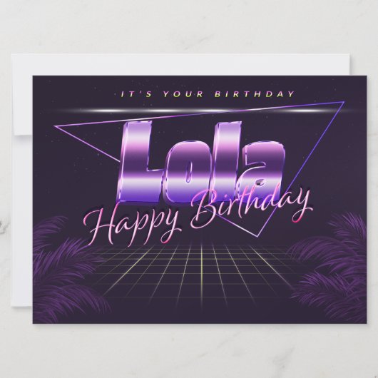 Lola Nom Prénom lila retro Carte Anniversaire (Devant)