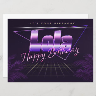 Lola Nom Prénom lila retro Carte Anniversaire