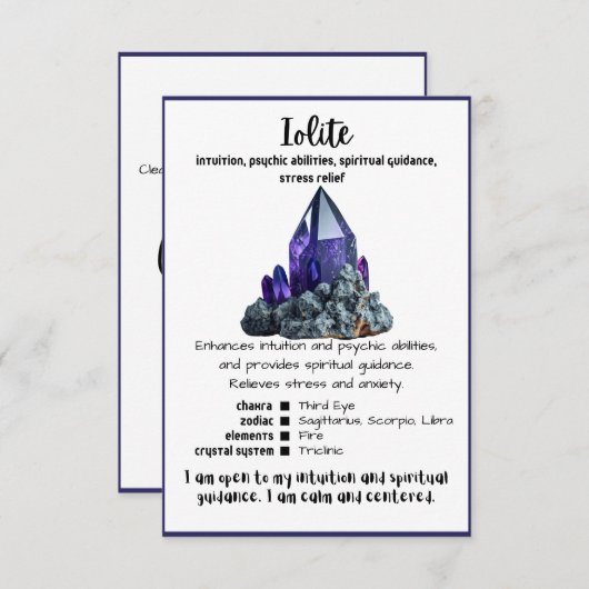 Lolite Crystal Signification Carte (Devant / Derrière)
