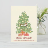 Lolletjes van een blije kat! Kat op Kerstboom Feestdagenkaart (Staand voorkant)