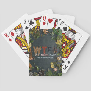 Lollige WTF Wijn Kalkoen Familie Thanksgiving Pokerkaarten