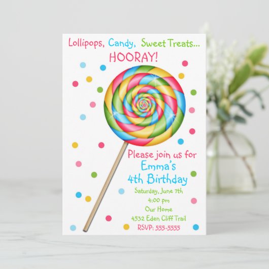 Lollipop Birthday - uitnodigingen op de favoriete (Staand voorkant)