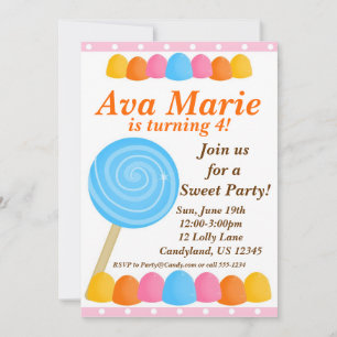 Lollipop Dream Birthday Party Invitation Kaart