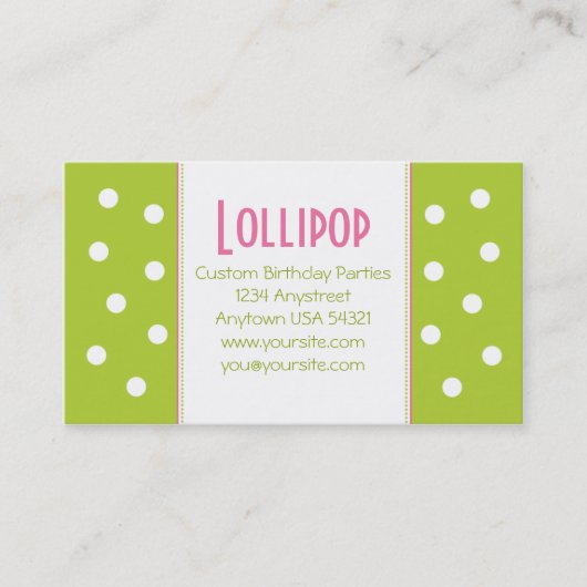 Lollipop Lime Green Polka Dot Chic Visitekaartje (Voorkant)