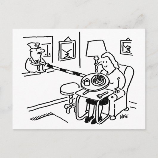 Lollipop Man serveert voedsel uit zijn keukenhatch Briefkaart (Voorkant)