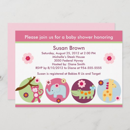 Lollipop Oerwoud Dieren Baby shower Kaart (Voorkant / Achterkant)