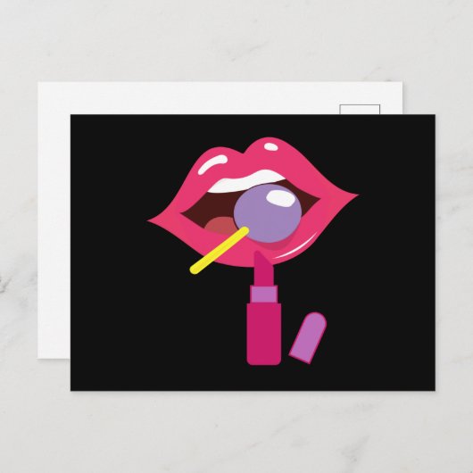 Lollipop rode lippen. Meisjes lippenstift make-up Briefkaart (Voorkant / Achterkant)