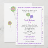 Lollipop Snoep Bat Mitzvah Lavender Kaart (Voorkant / Achterkant)