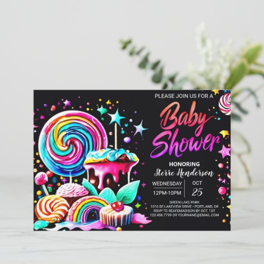 Lollipop Snoep Paradise Baby shower Kaart (Staand voorkant)