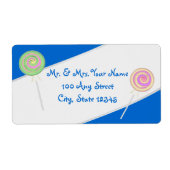 Lollipop Snoep Treasures Blauw Adres Etiket (Voorkant)