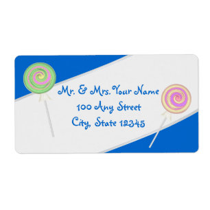Lollipop Snoep Treasures Blue Address Etiket