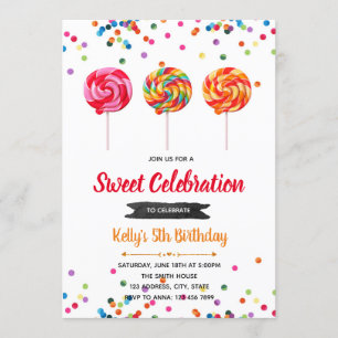 Lollipop snoep verjaardagsfeestuitnodiging kaart