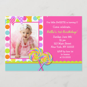 Lollipop Sweet Shoppe Birthday Party Invitation Kaart