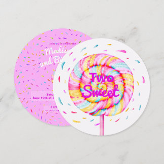Lollipop Twee zoete Snoepjes karamel druppelt roze Kaart