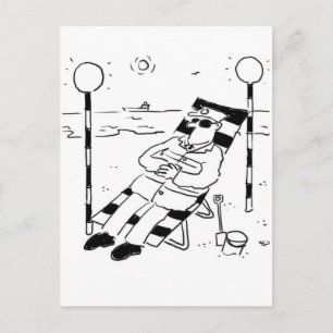 Lollipopman ligt in de zon. Surrealistisch Briefkaart