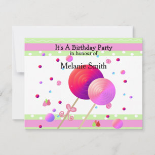 Lollipops en Sweets Birthday Invitation Kaart