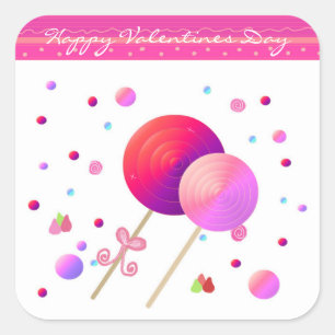 Lollipops Fijne Valentijnsdag Vierkante Sticker