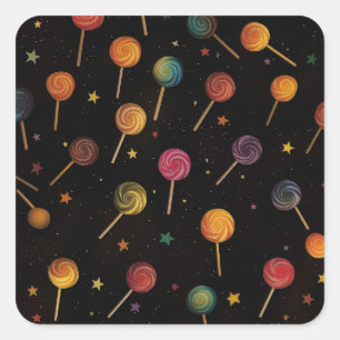 Lollipops in de ruimte - Rainbow Stars Galaxy Blac Vierkante Sticker