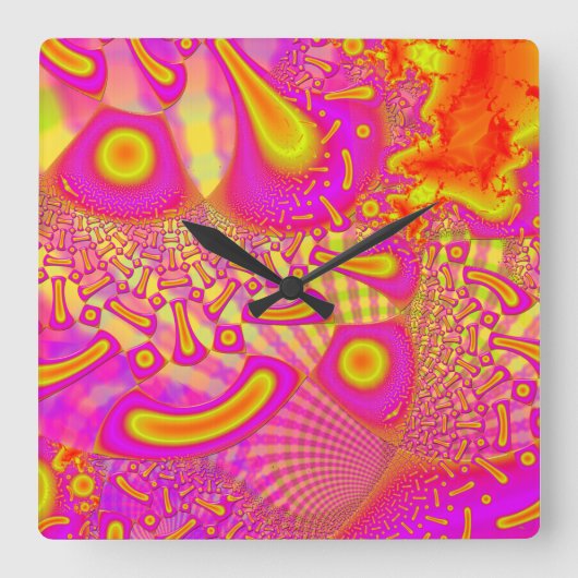 LollyPoP 3D Fused Glass Fractal Vierkante Klok (Voorkant)