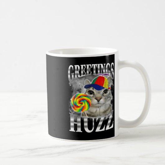 Lollypop Kat Meme Groeten Huzz Grappige Dwaze Kat Koffiemok (Rechts)