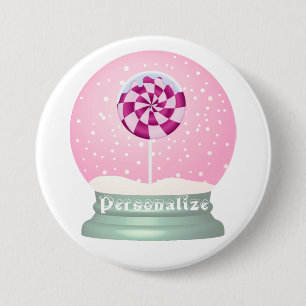 Lollypop sneeuwbol cute roze meisje winter ronde button 7,6 cm