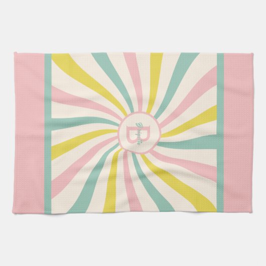 'Lollypop Vibes', retro monogram Theedoek (Horizontaal)