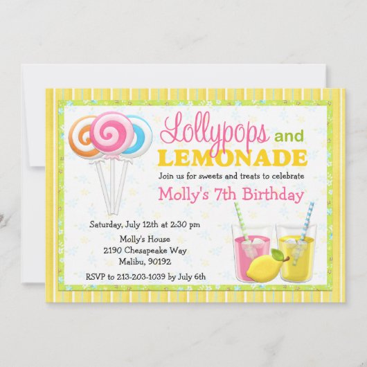 Lollypops et invitation de fête d'anniversaire de (Devant)