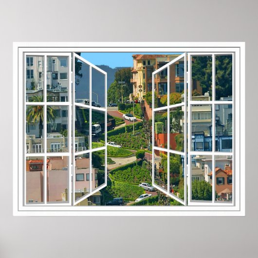 Lombard Street White 24 Pane Open Window Poster (Voorkant)