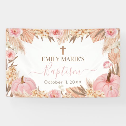 Lona Floral Boho Pampas Pink Pumpkin baptism Spandoek (Horizontaal)